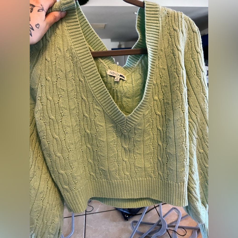 Fashion Nova mint V-Neck Sweater
